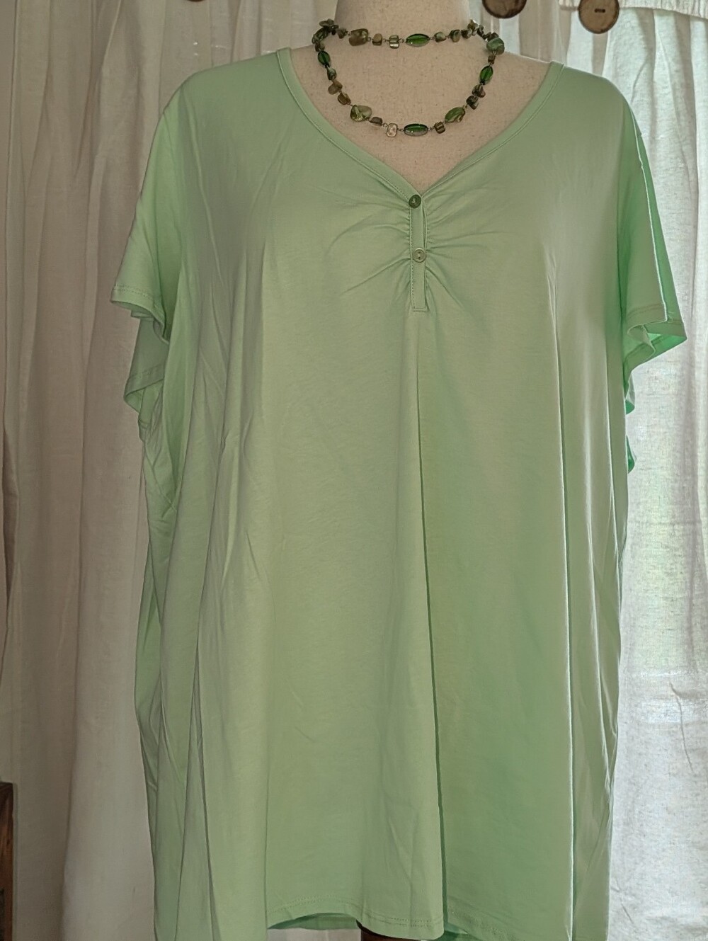 Roaman's Light Mint V-Neck Short Sleeve Top